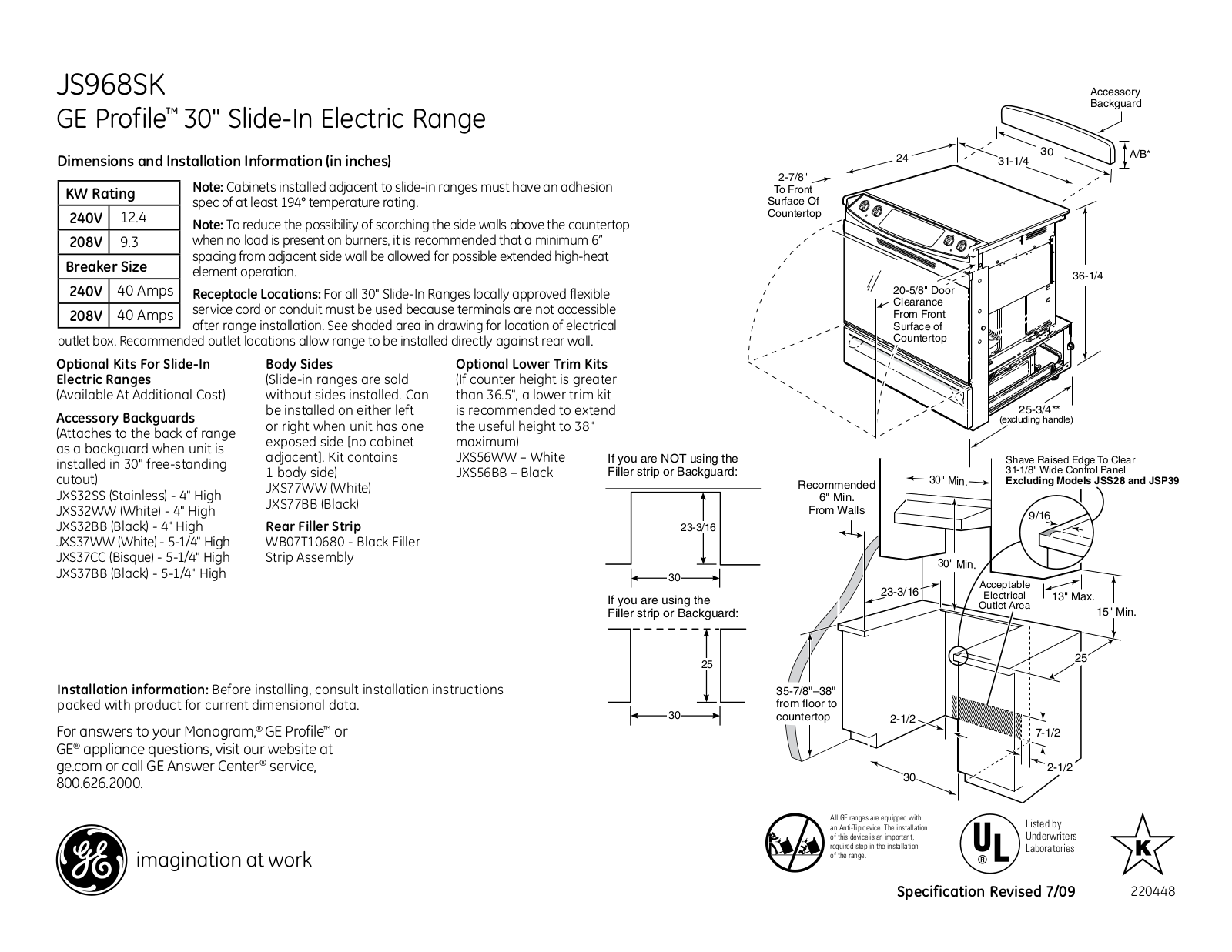 GE JS968SK Specification