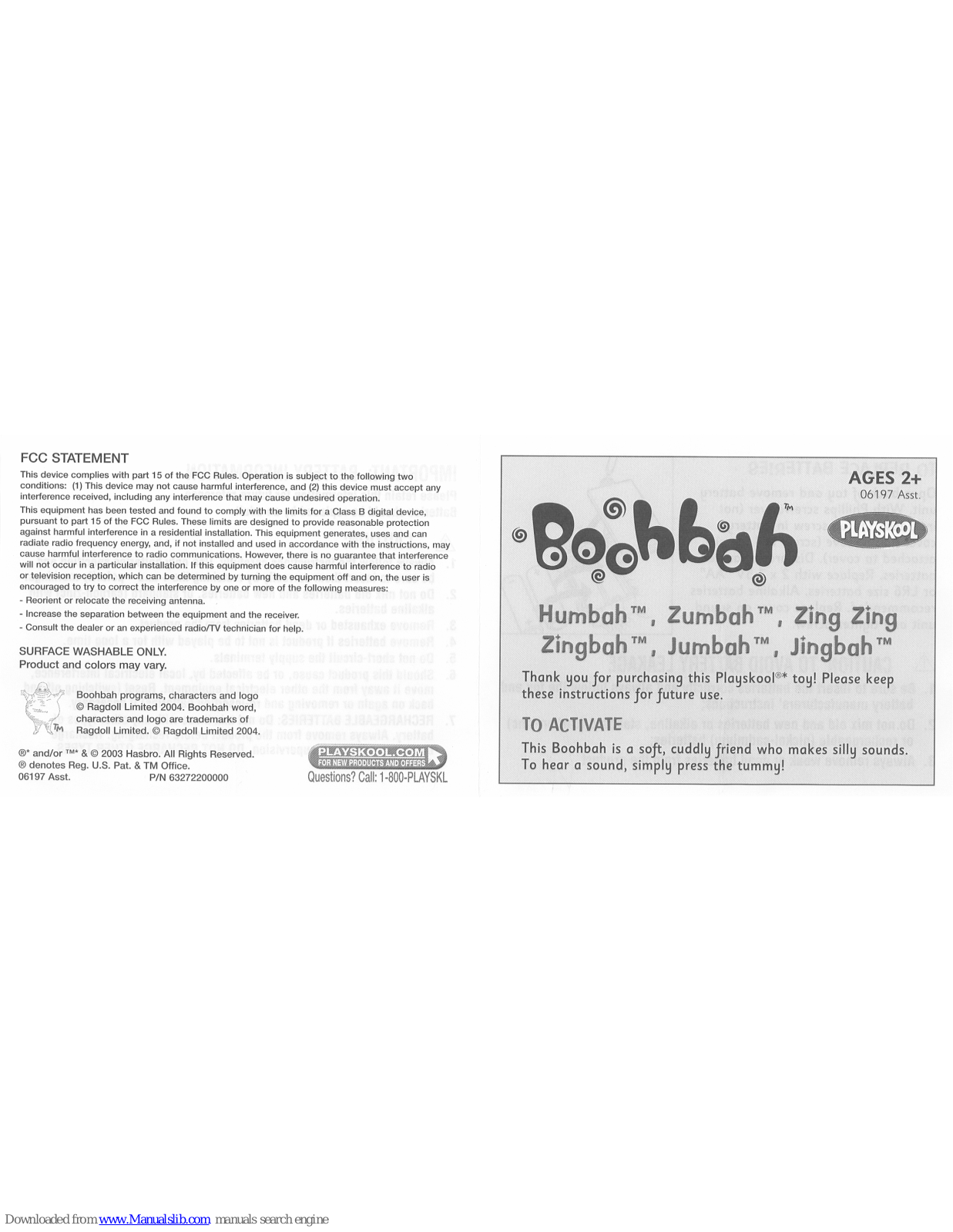 Playskool BoohBah Instructions Manual