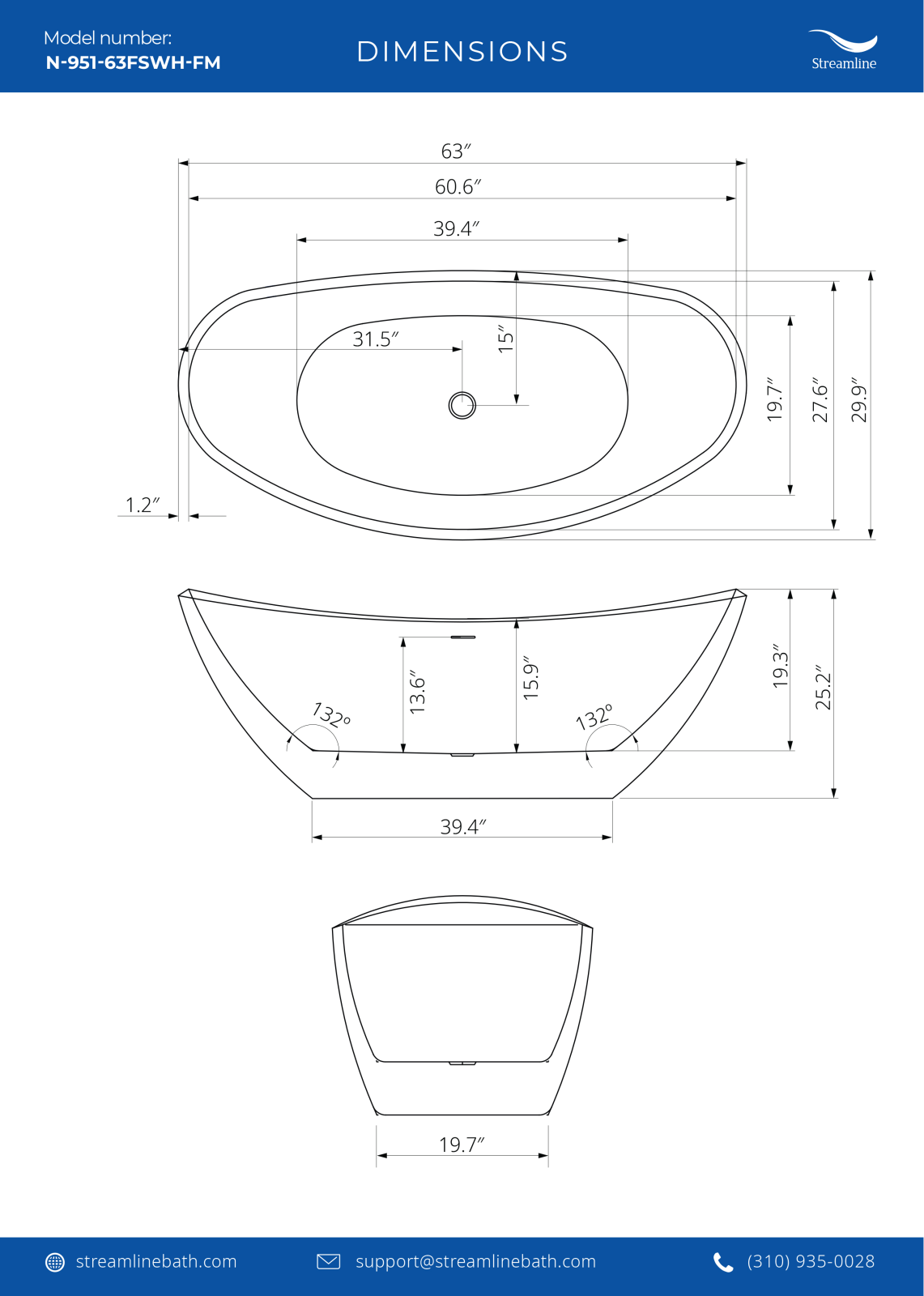 Streamline Bath SLBH6086 Dimensions - ManualMachine.com