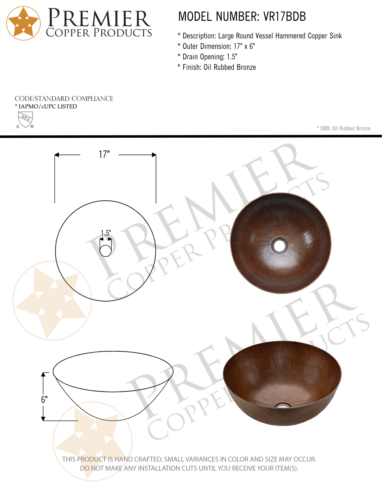 Premier Copper Products IER1028 Specifications - ManualMachine.com