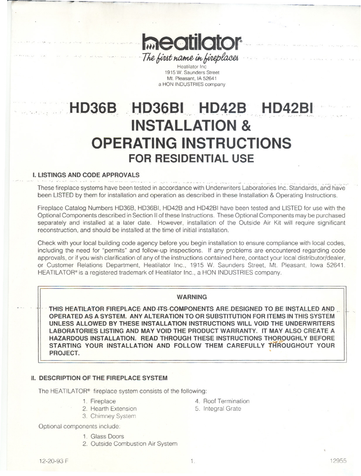 Heatiator HD36B User Manual