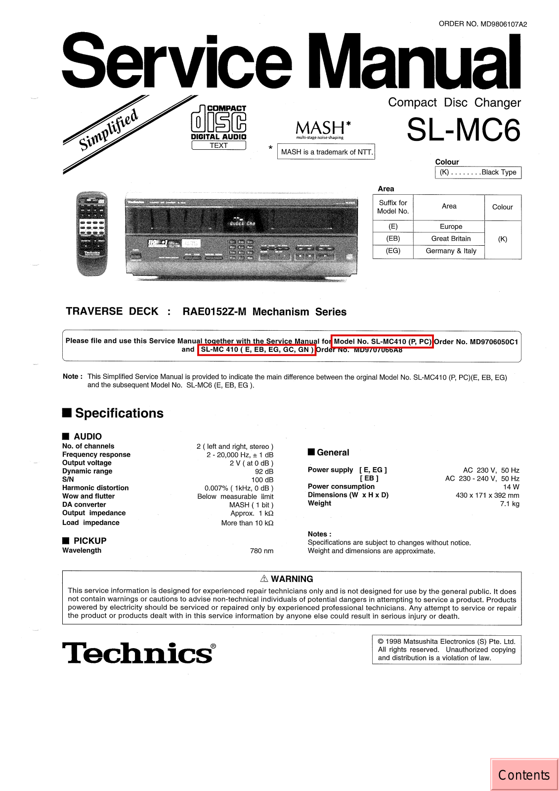 Panasonic SLMC-6, SLMC-6 Service manual