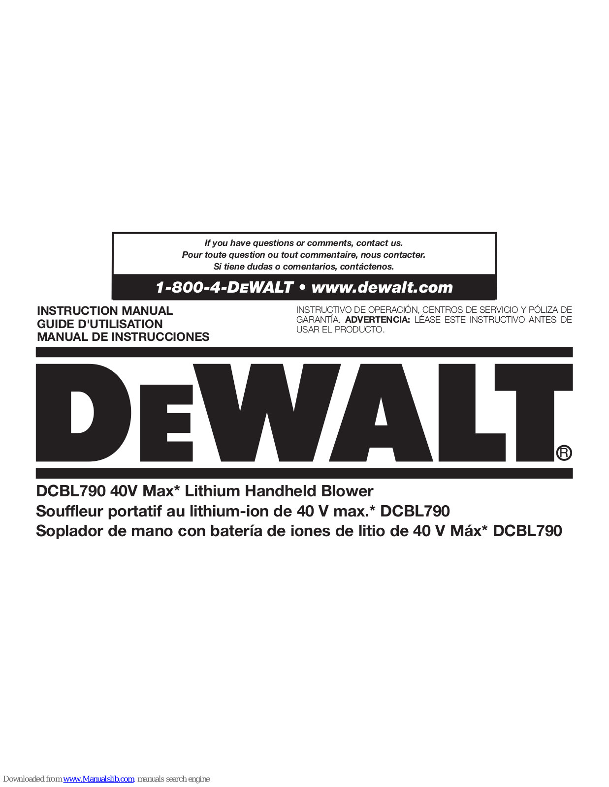 DeWalt DCBL790, DCBL790B Instruction Manual