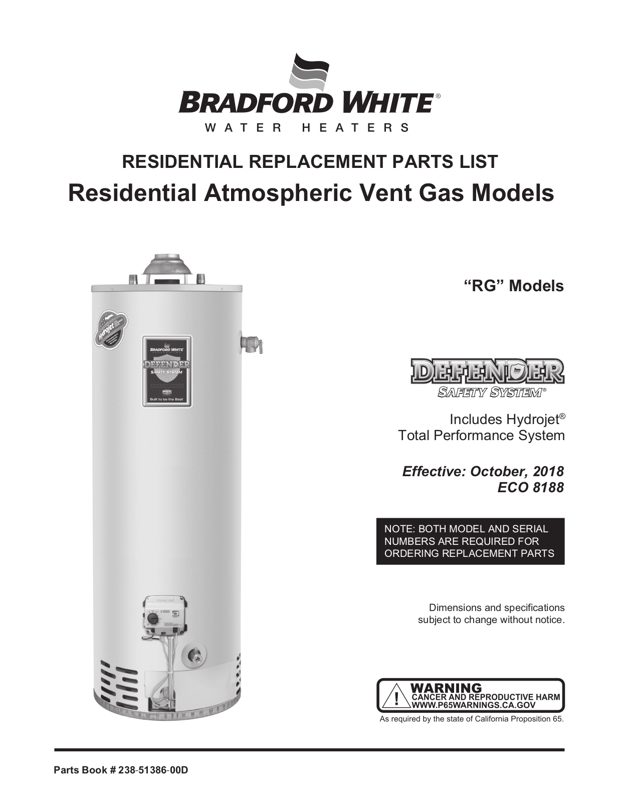 Bradford White RG130T6N, RG230T6N, RG230S6N, RG140T6N, RG240T6N Service manual