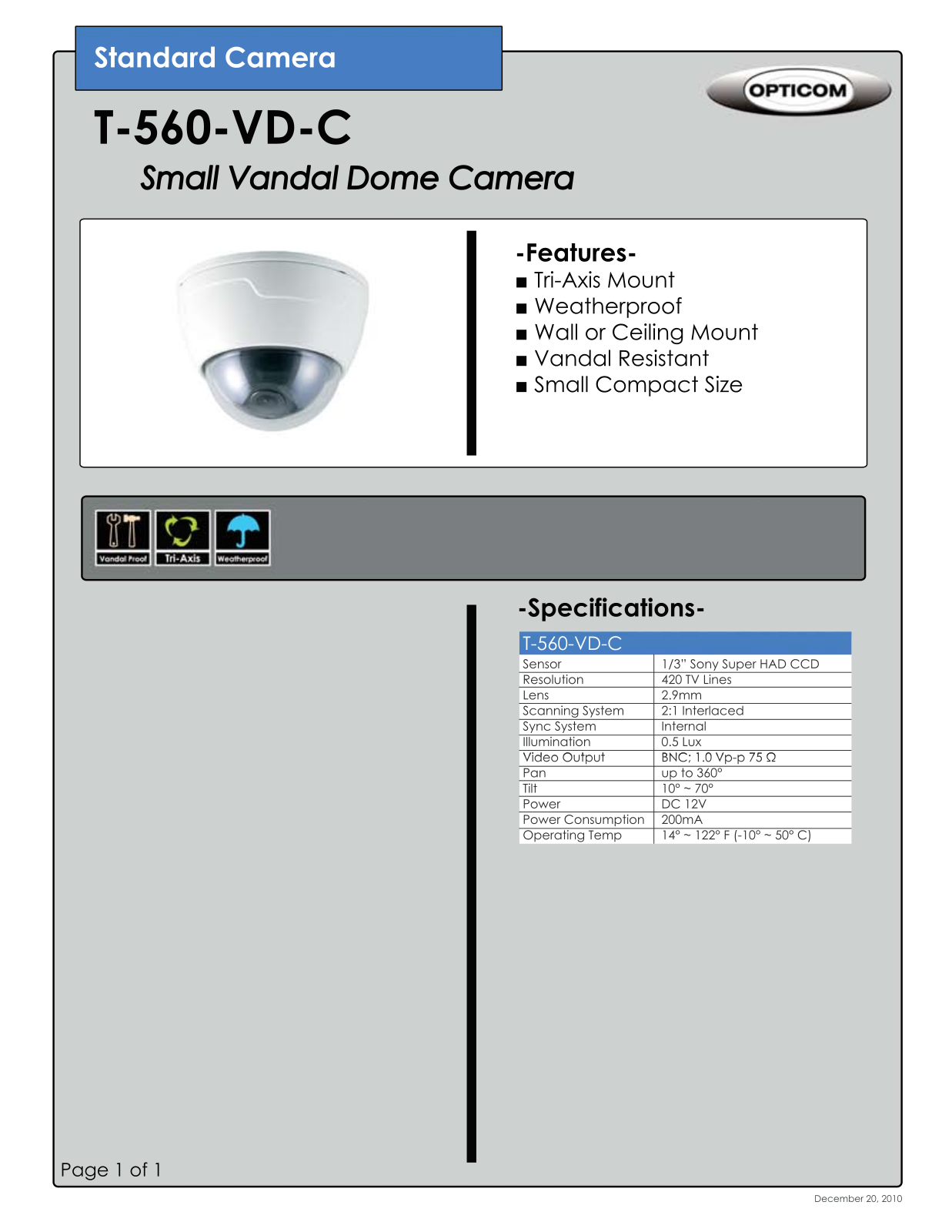 Opticom T-560-VD-C DATASHEET