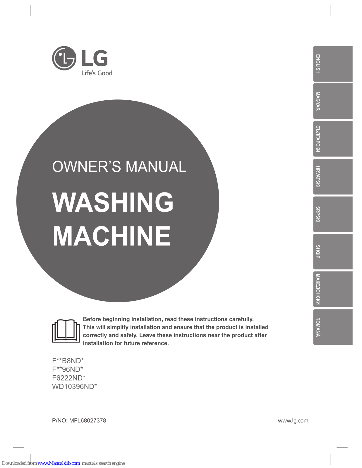 LG FB8ND, F96ND, F6222ND SERIES, WD10396ND SERIES Owner's Manual