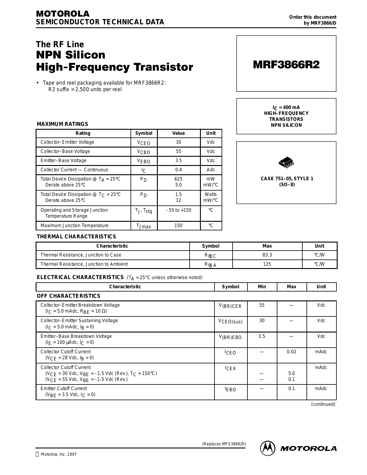 Motorola MRF3866R2 Datasheet