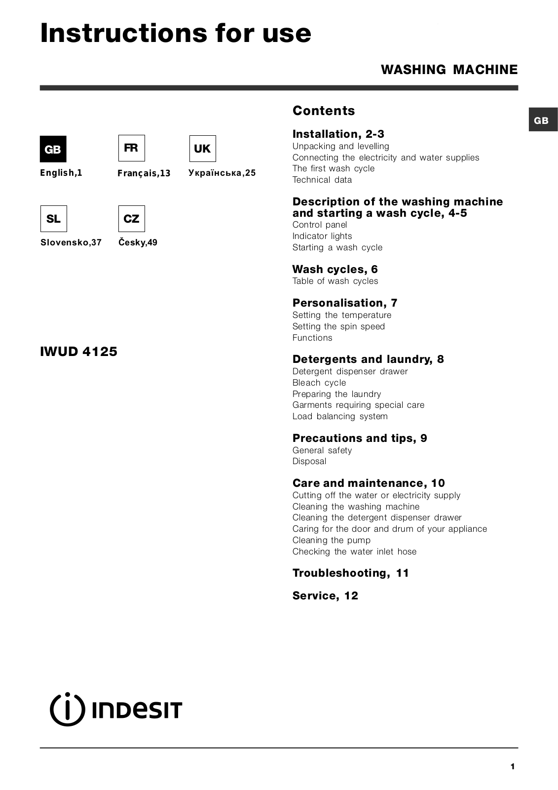 Indesit IWUD 4125 (WE) User Manual