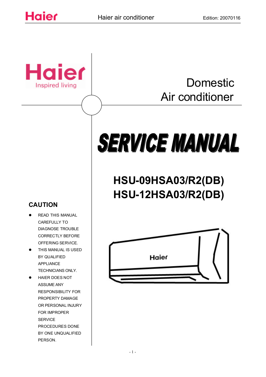 Haier HSU-12HSA03-R2-DB, HSU-09HSA03-R2-DB User Manual