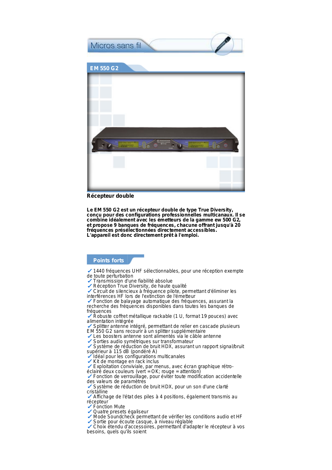 Sennheiser EM 550 G2 PRODUCT SHEET