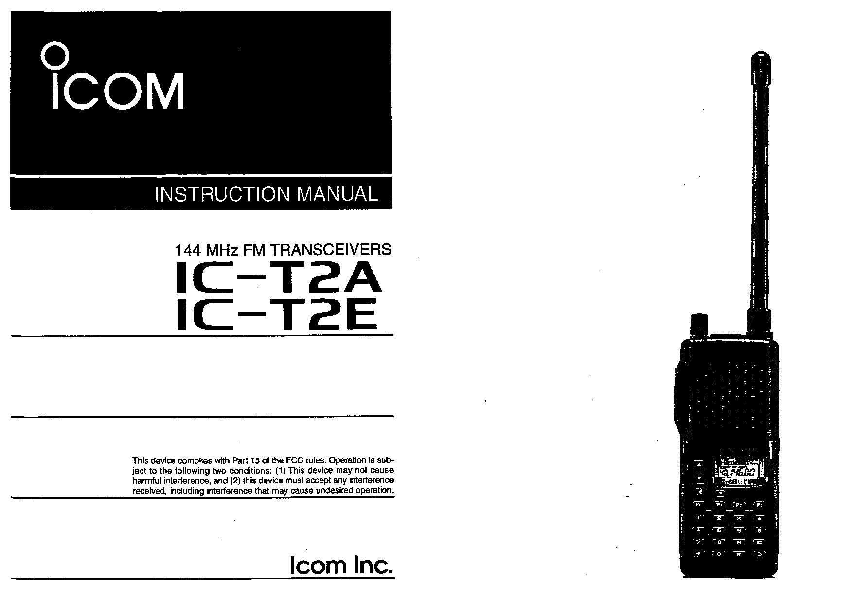 Icom IC-T2E, IC-T2A User Manual