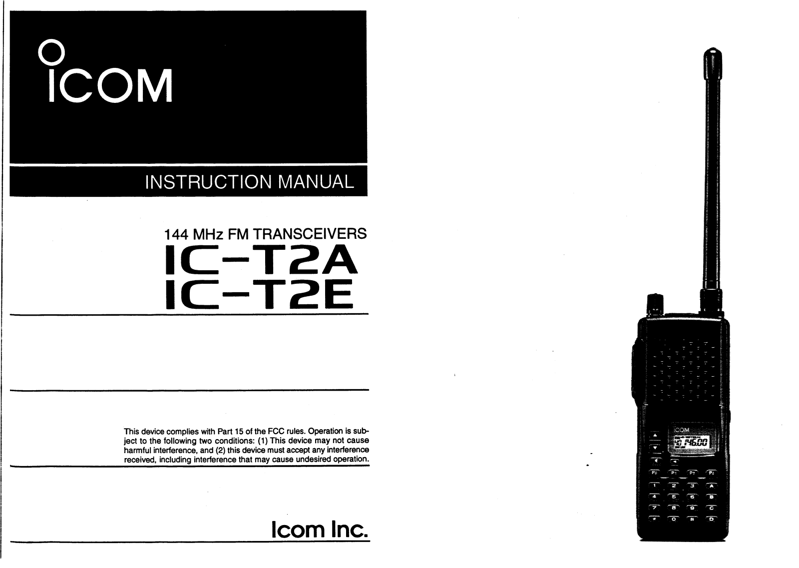 Icom IC-T2E, IC-T2A User Manual