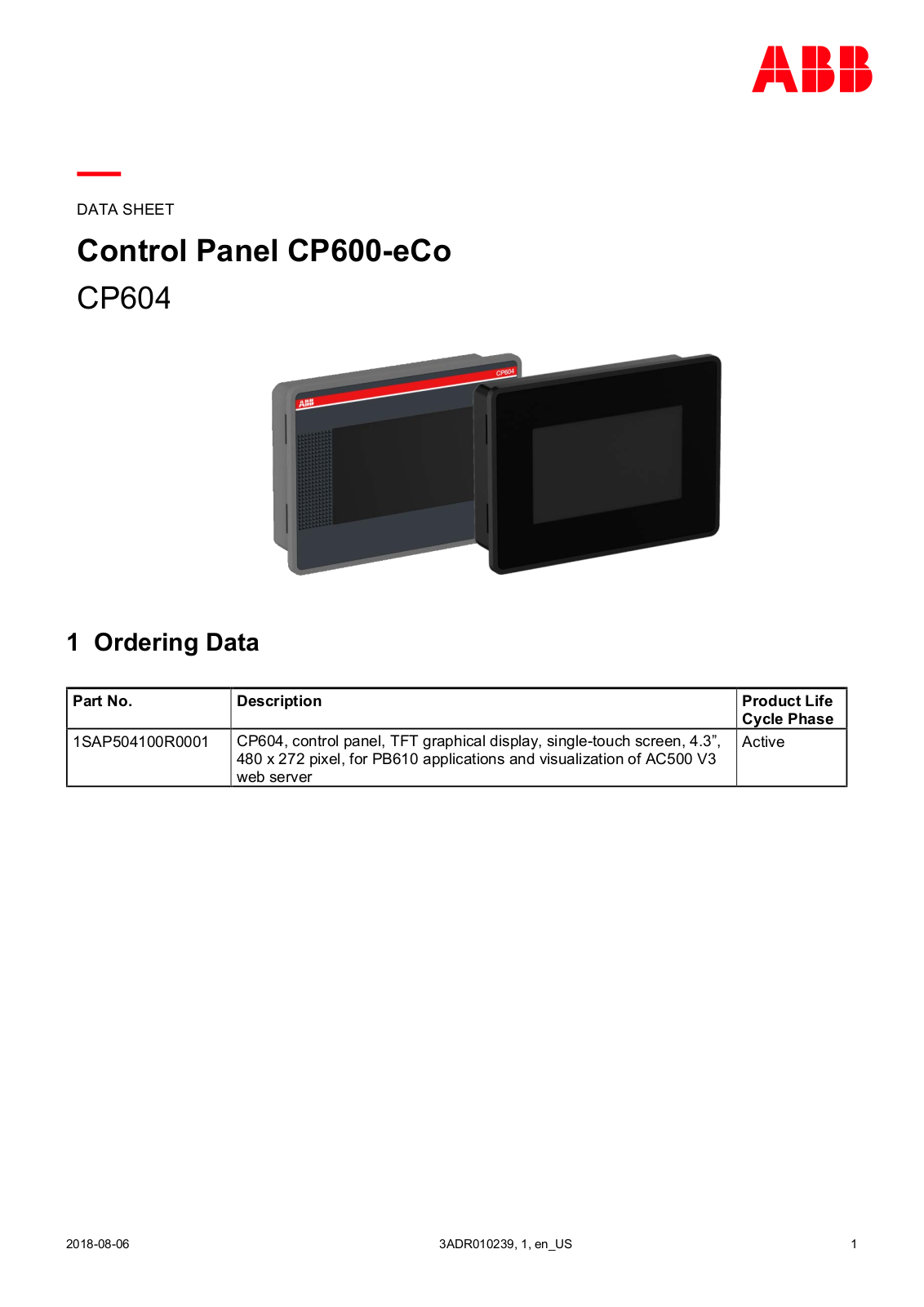 ABB 1SAP504100R0001 Data Sheet