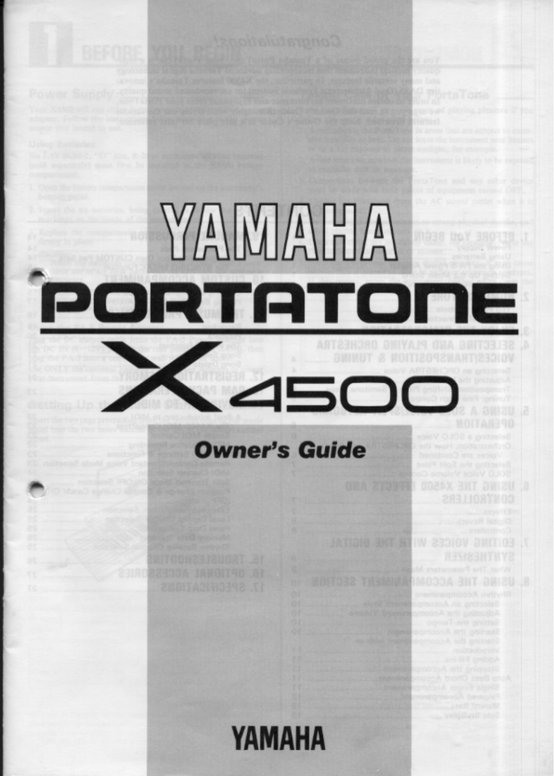 Yamaha X4500E User Manual