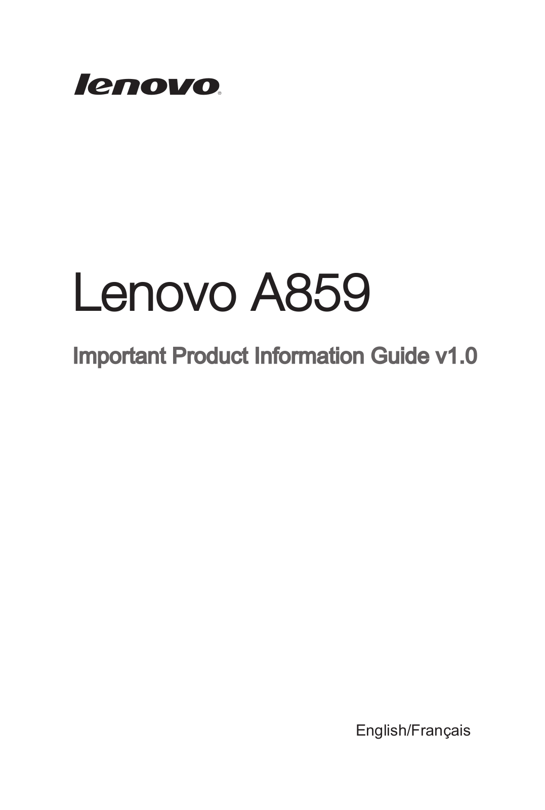 Lenovo A859 Important Product Information Guide