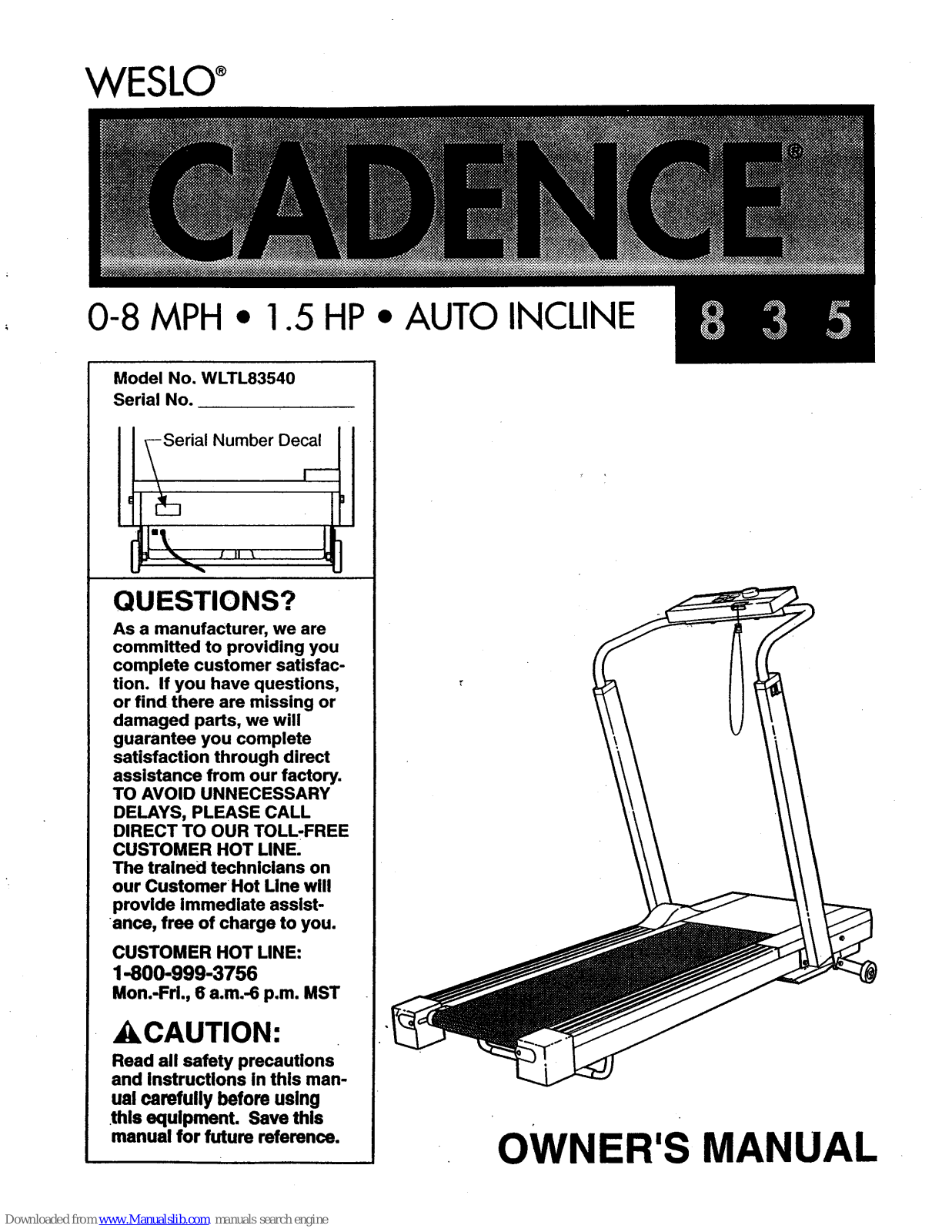 Weslo Cadence 835 Owner's Manual