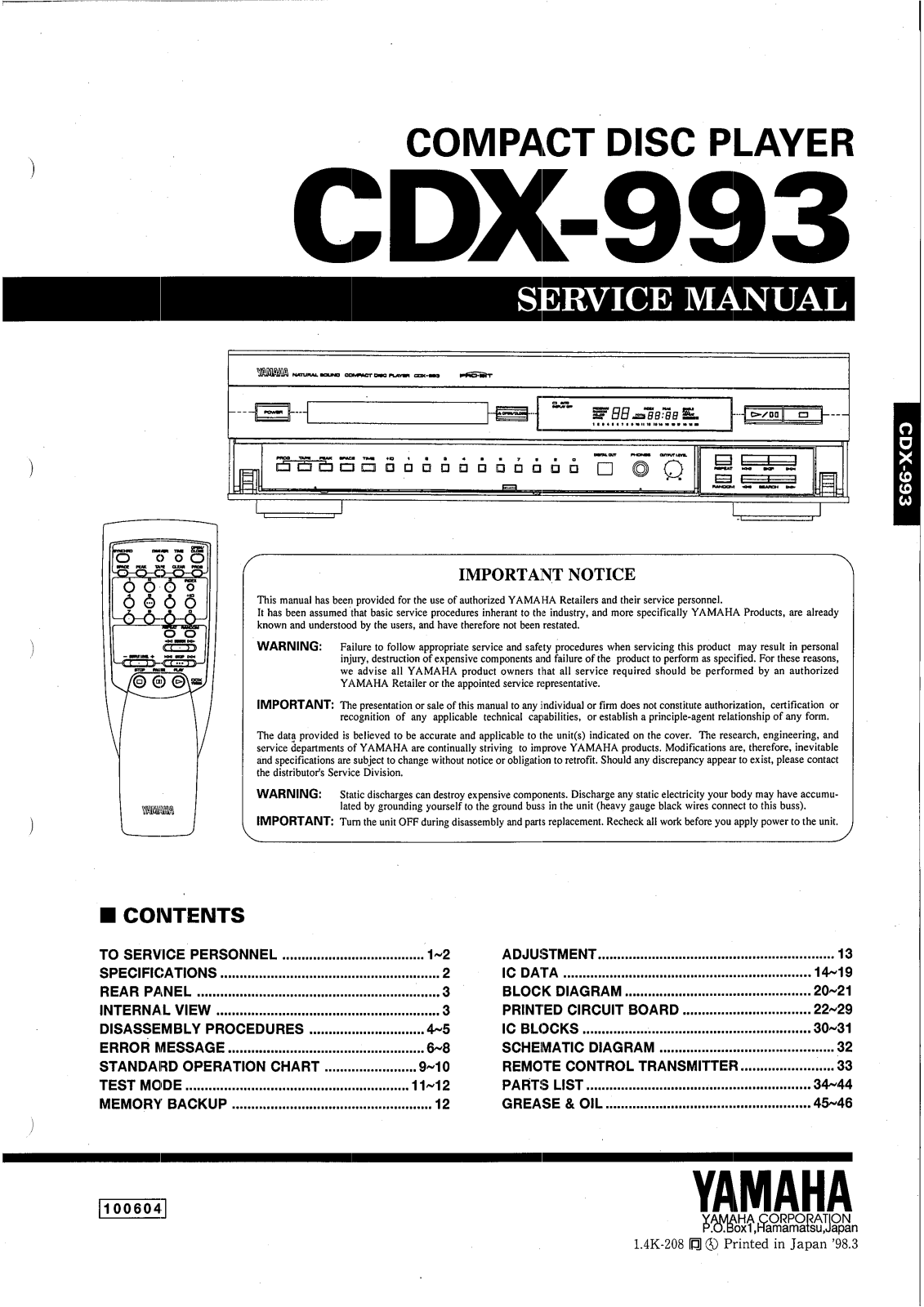 Yamaha CDX-993 Service manual