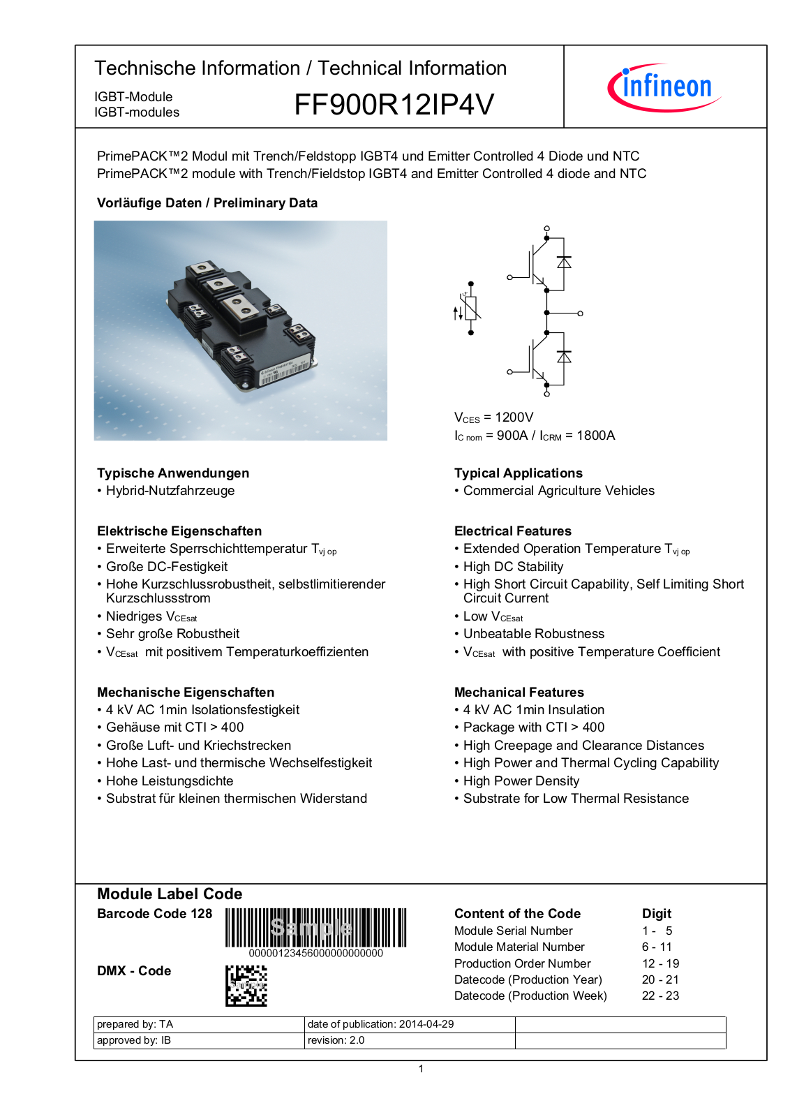 Infineon FF900R12IP4V Data Sheet