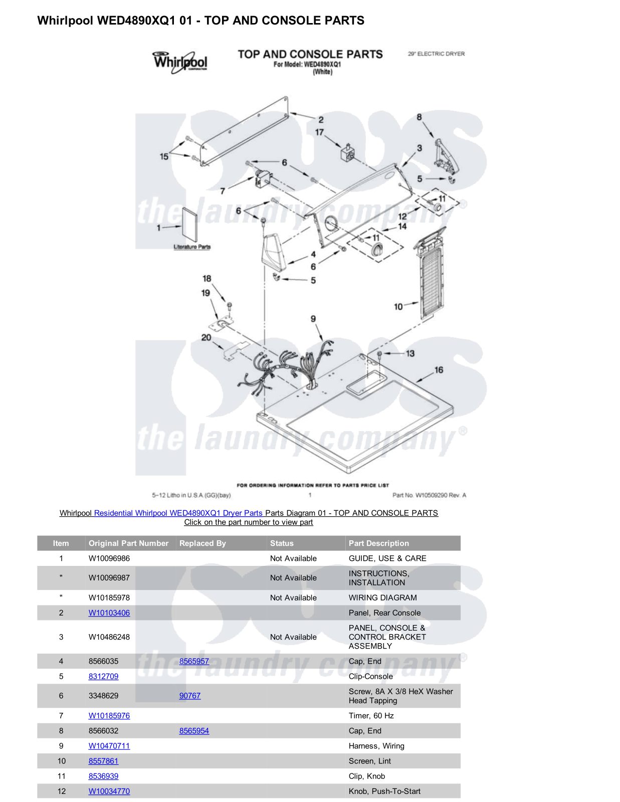 Whirlpool WED4890XQ1 Parts Diagram