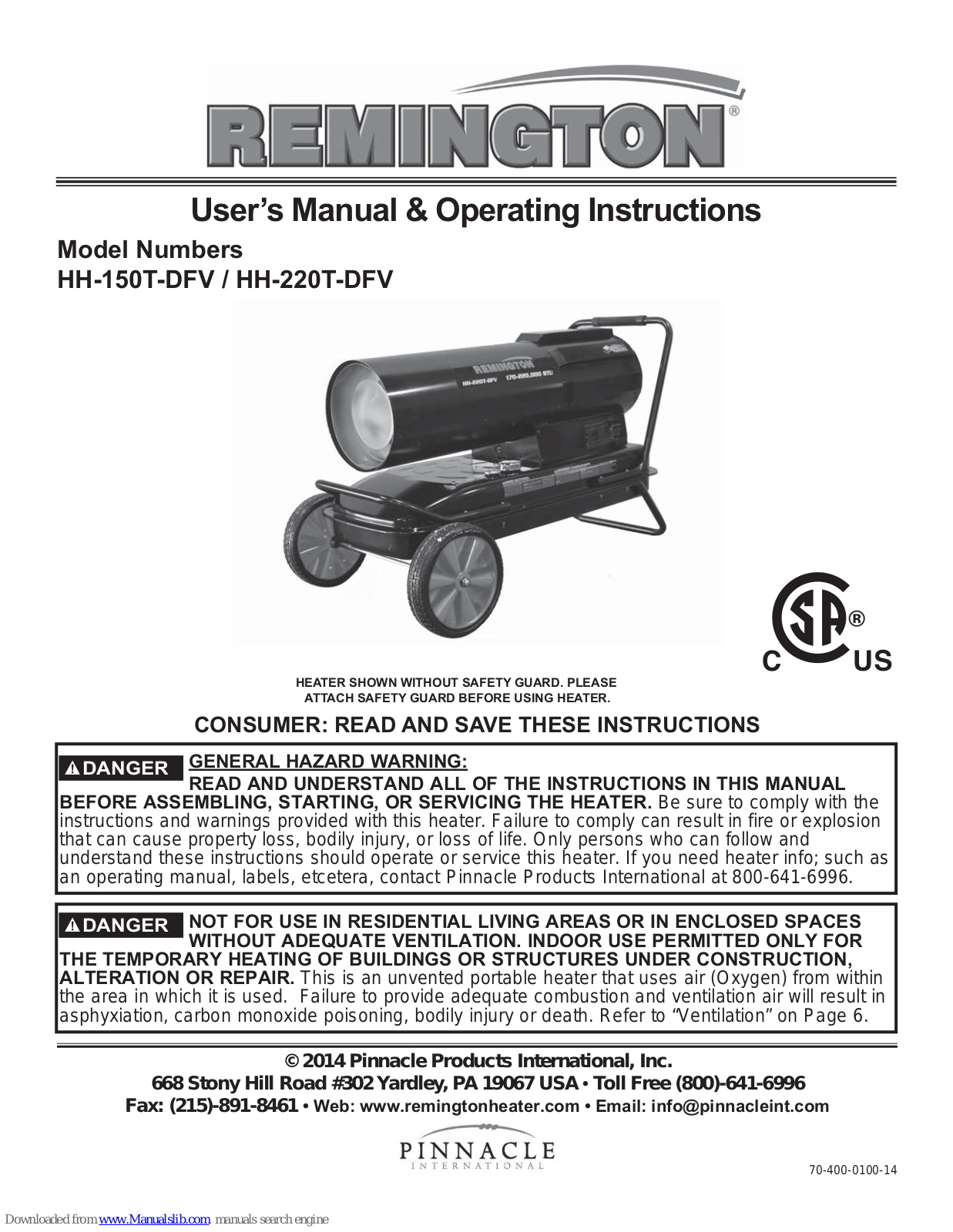 Remington HH-150T-DFV, HH-220T-DFV User's Manual And Operating Instructions