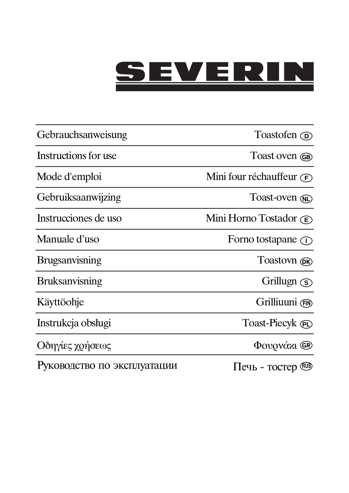 SEVERIN TO2027, TO2025, TO 2022, TO2023, TO2024 User Manual