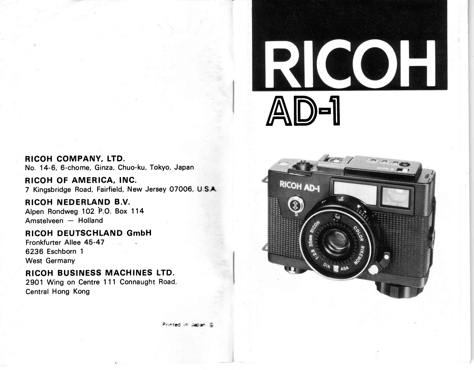 Ricoh AD-1 Operating Instructions