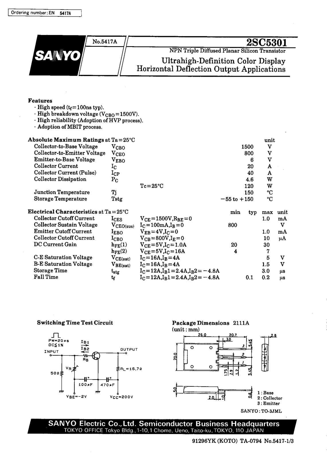 SANYO 2SC5301 Datasheet