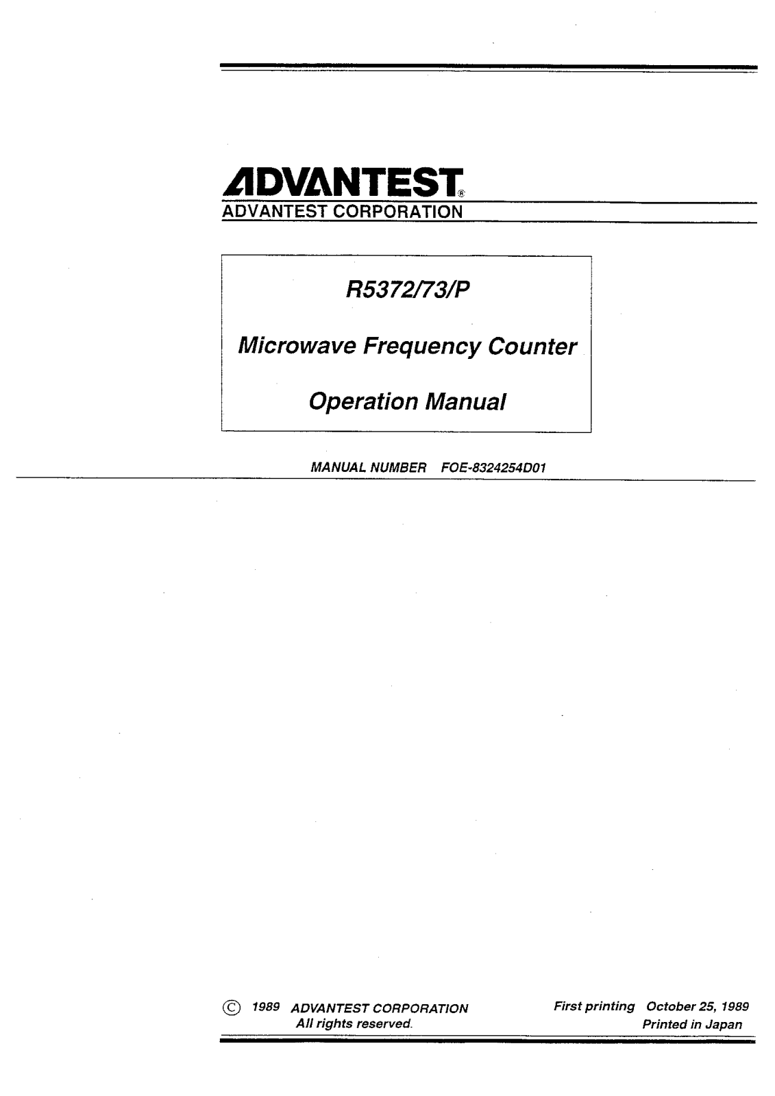 Advantest Corporation R5373, R5372 User Manual