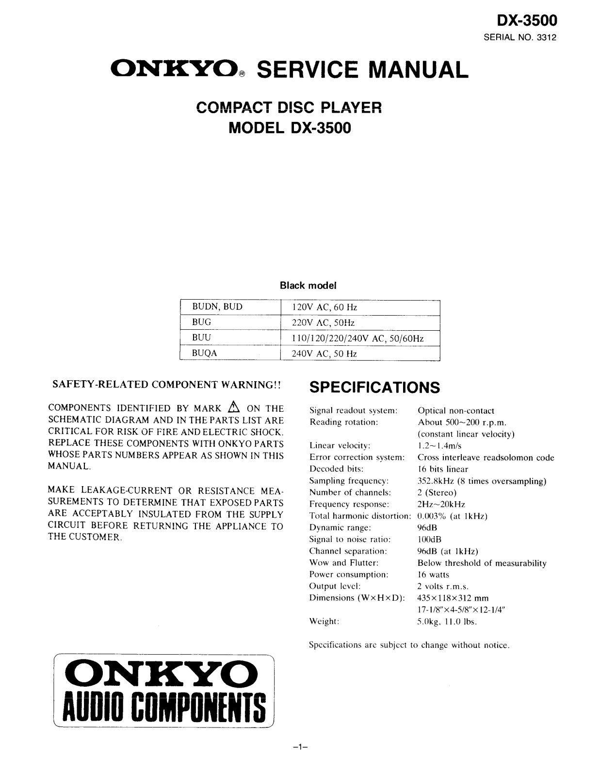 Onkyo DX-3500 Service manual