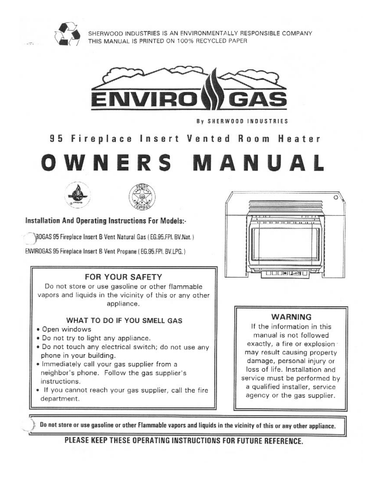 Enviro EG.95.FPI.BV.LPG, EG 95as, EG.95.FPL.BV.Nat User Manual