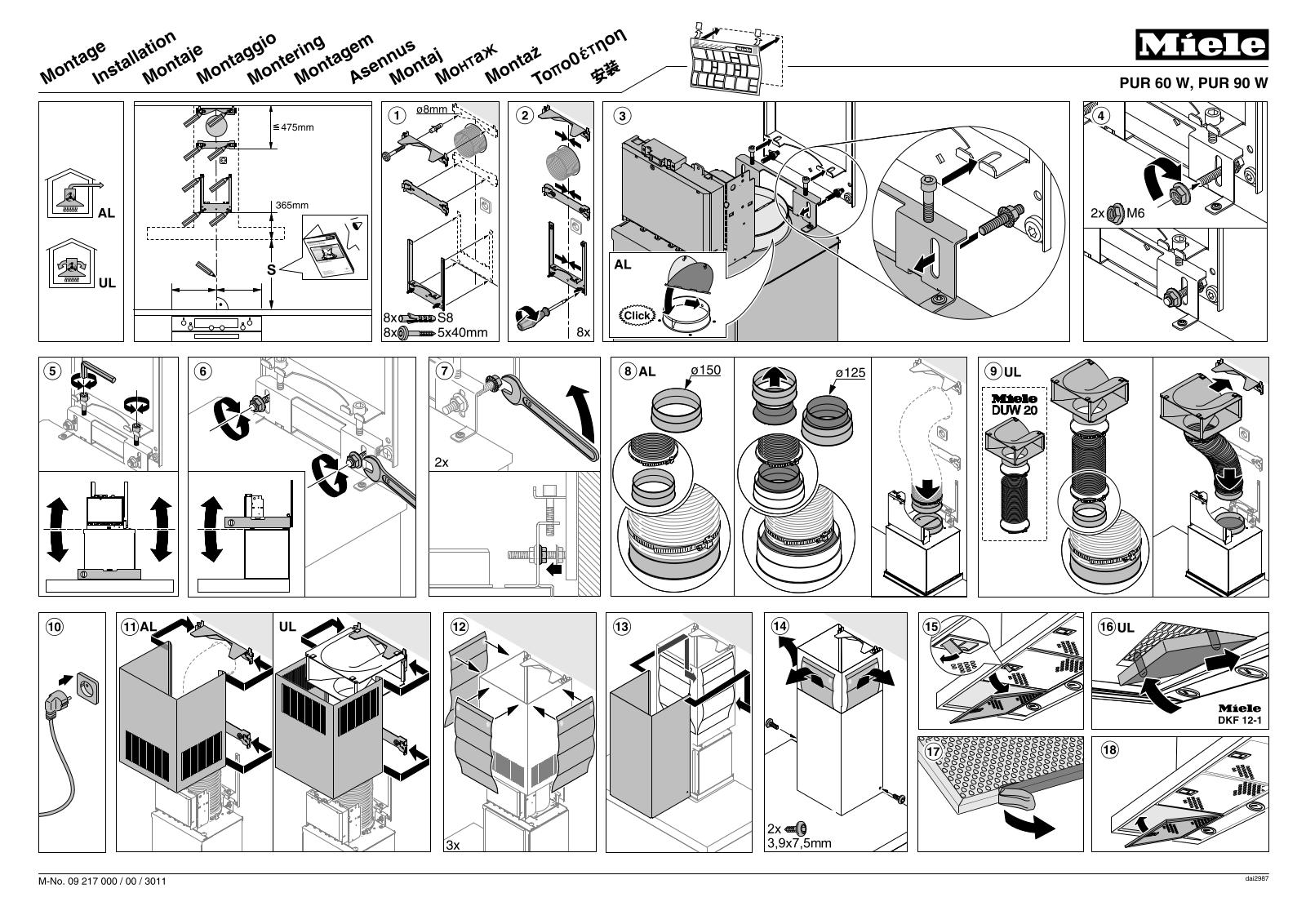 Miele PUR 90 W, PUR 60 W Assembly instructions