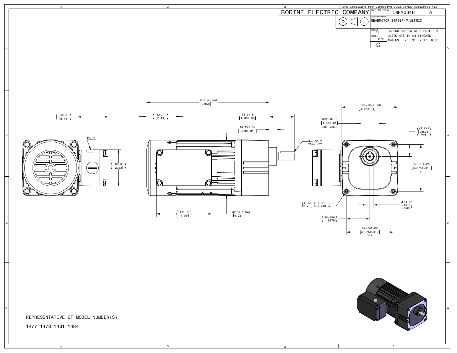 Bodine 1477, 1478, 1481, 1484 Reference Drawing