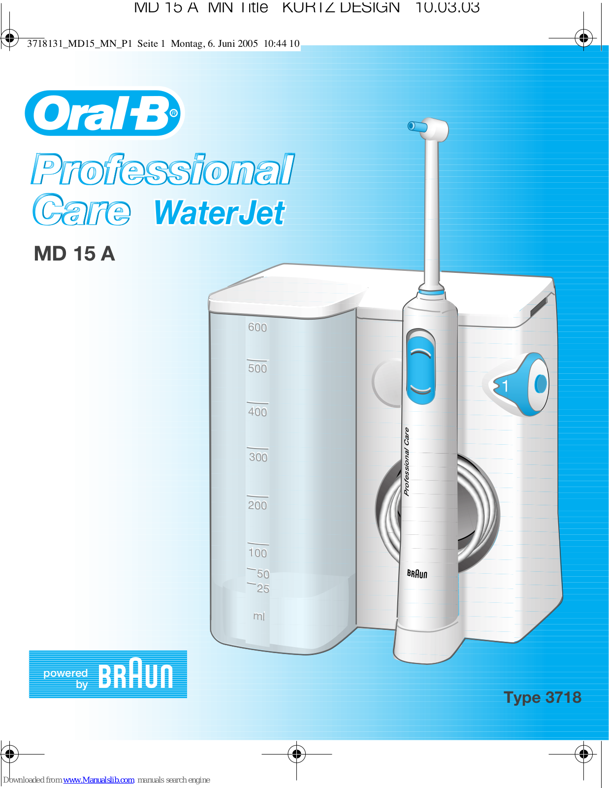 Braun Oral-B WaterJet MD 15 A, 3718 User Manual