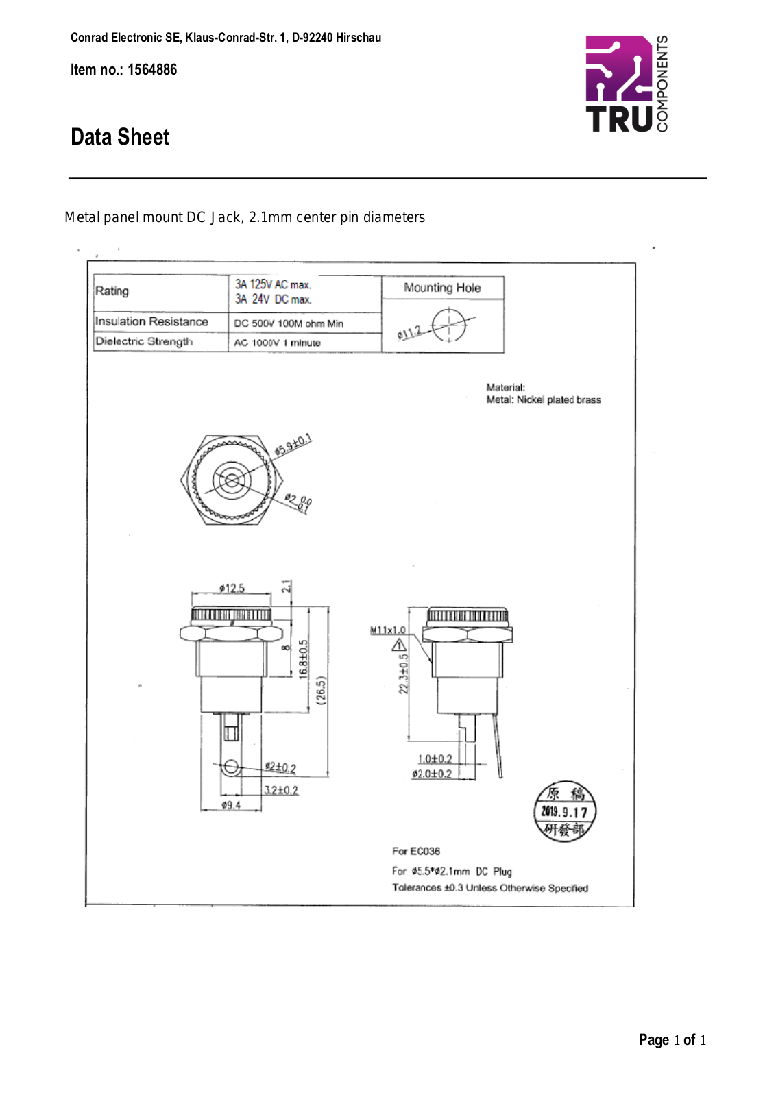 TRU COMPONENTS 1564886 Operation Manual