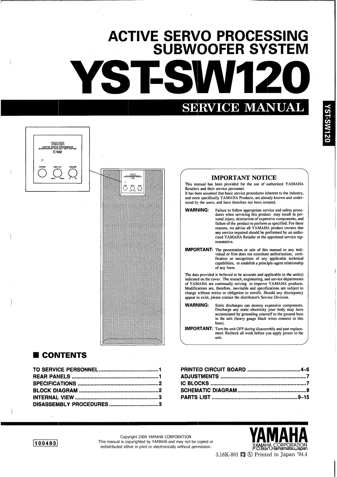 Yamaha YST-SW120 Service Manual