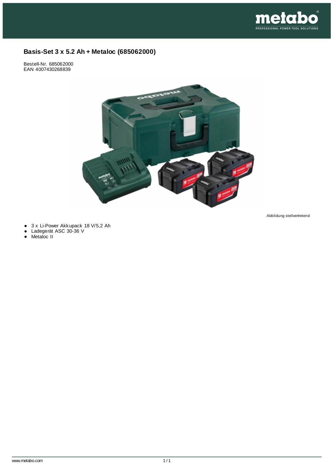 Metabo Basis-Set 3 x 5.2 Ah + Metaloc User Manual