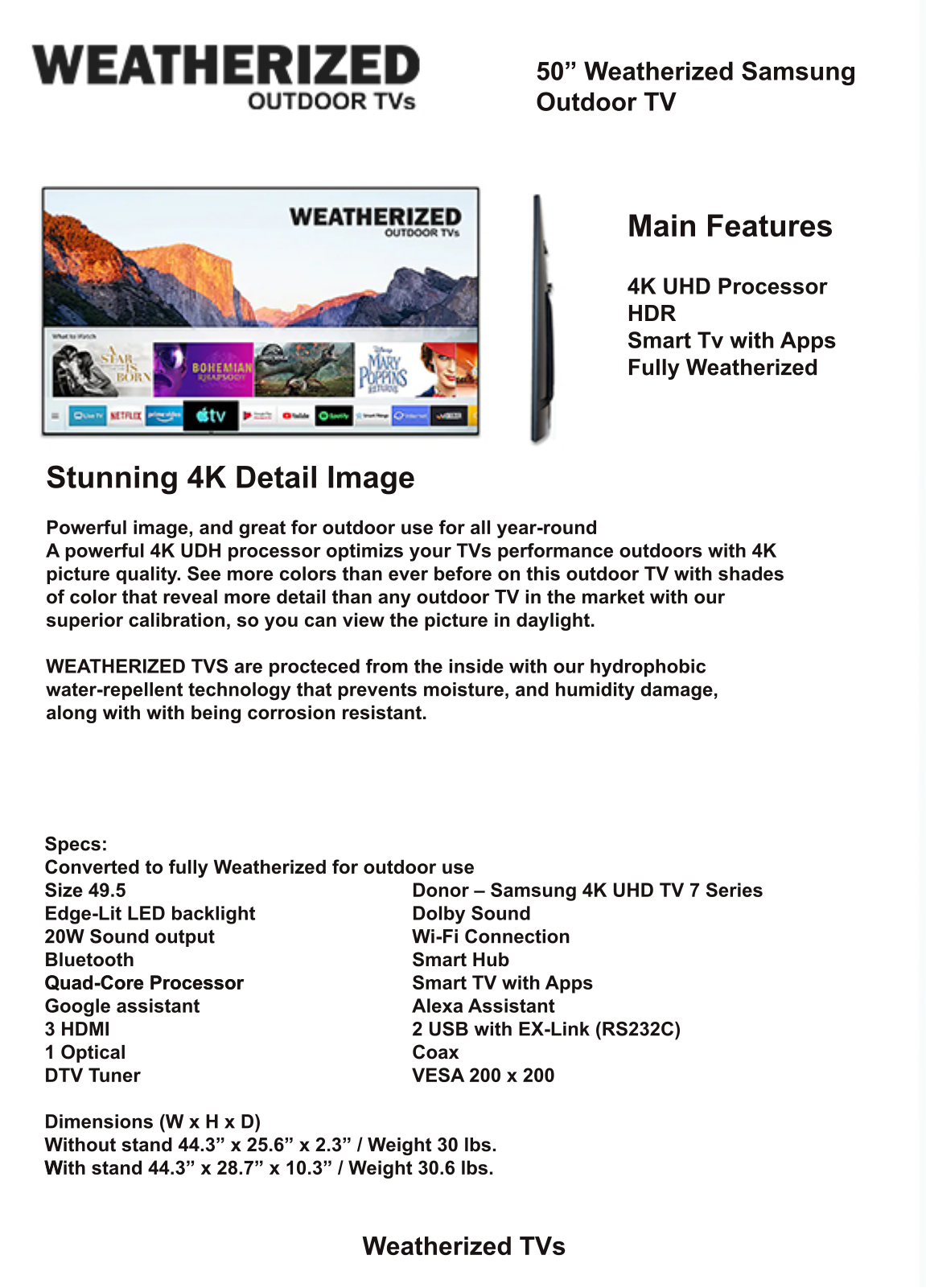 Weatherized TVs 50S7PWT, 50S7WT Specifications - ManualMachine.com