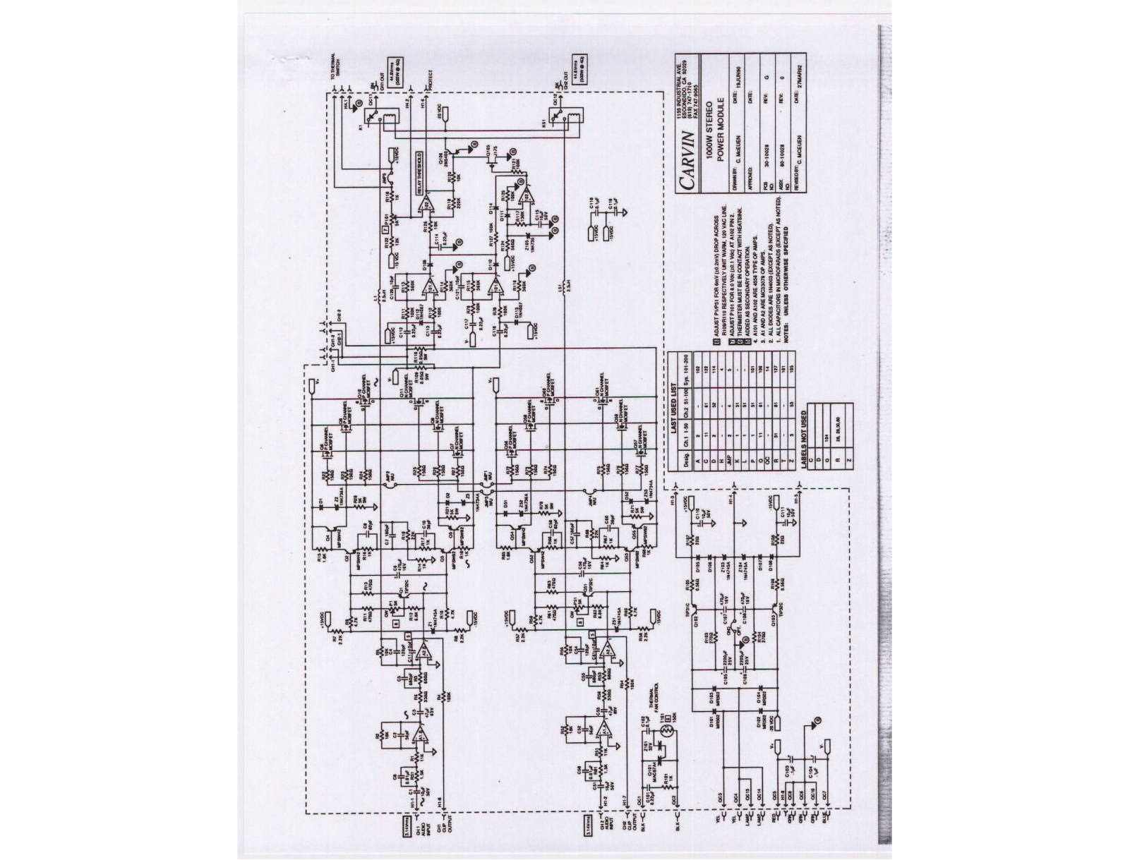 CARVIN FET 450, FET1000 Schematic