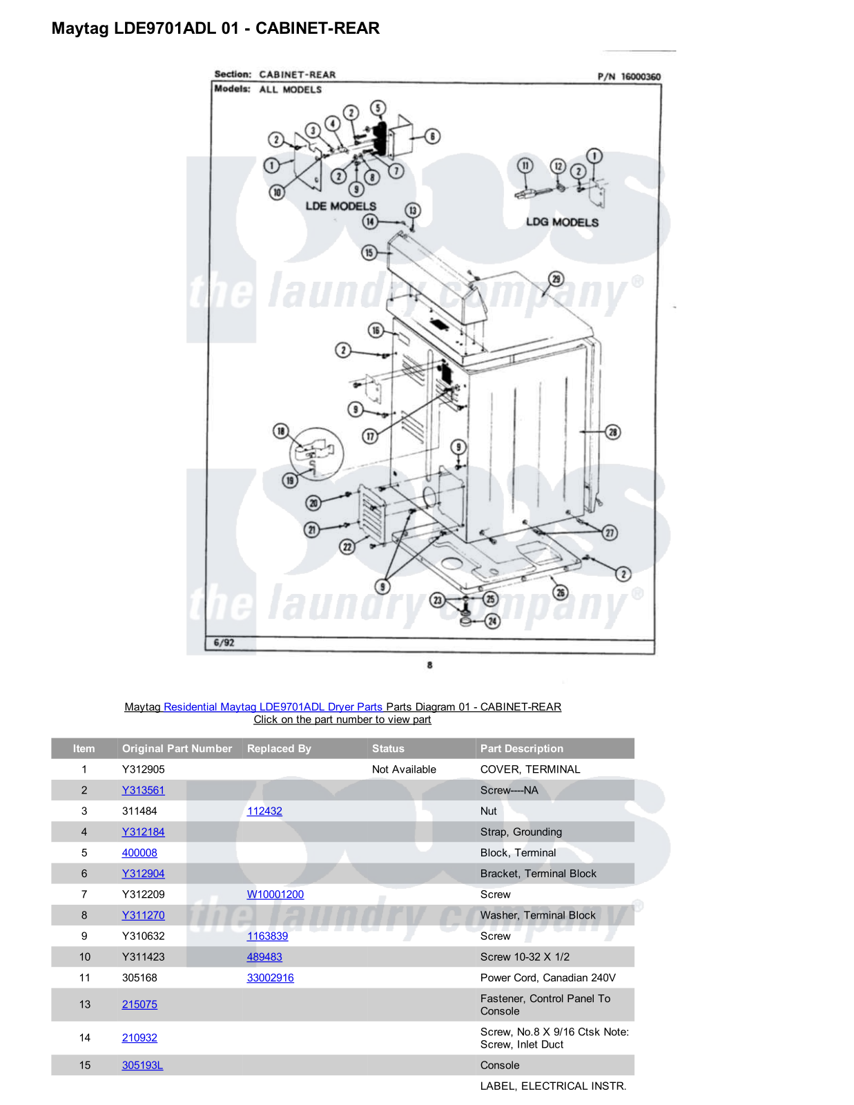 Maytag LDE9701ADL Parts Diagram