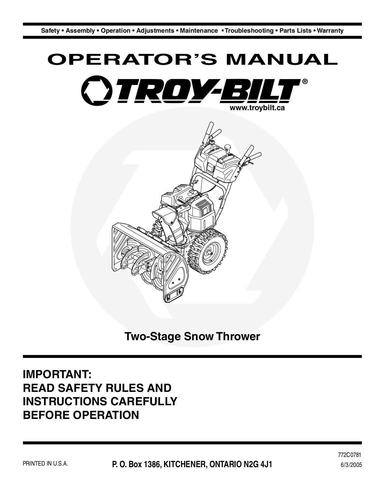 Troy-Bilt 772C0781 User Manual