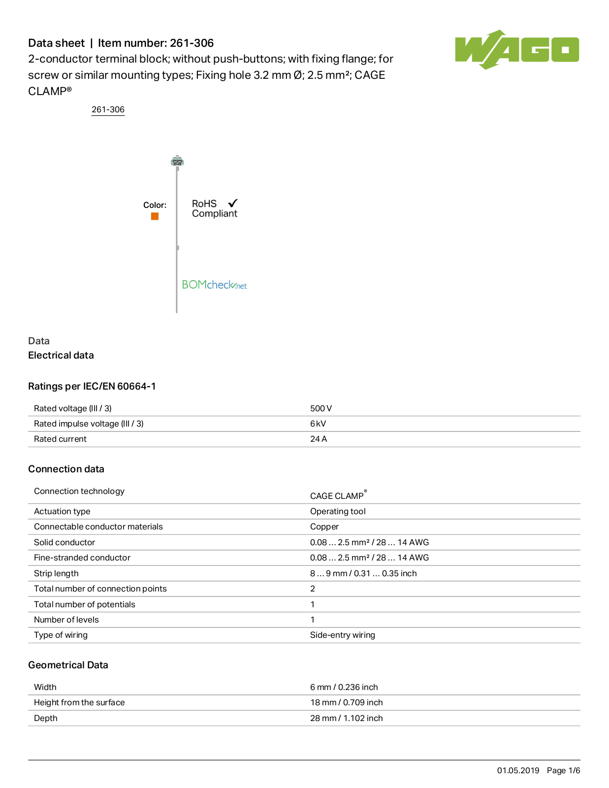 Wago 261-306 Data Sheet