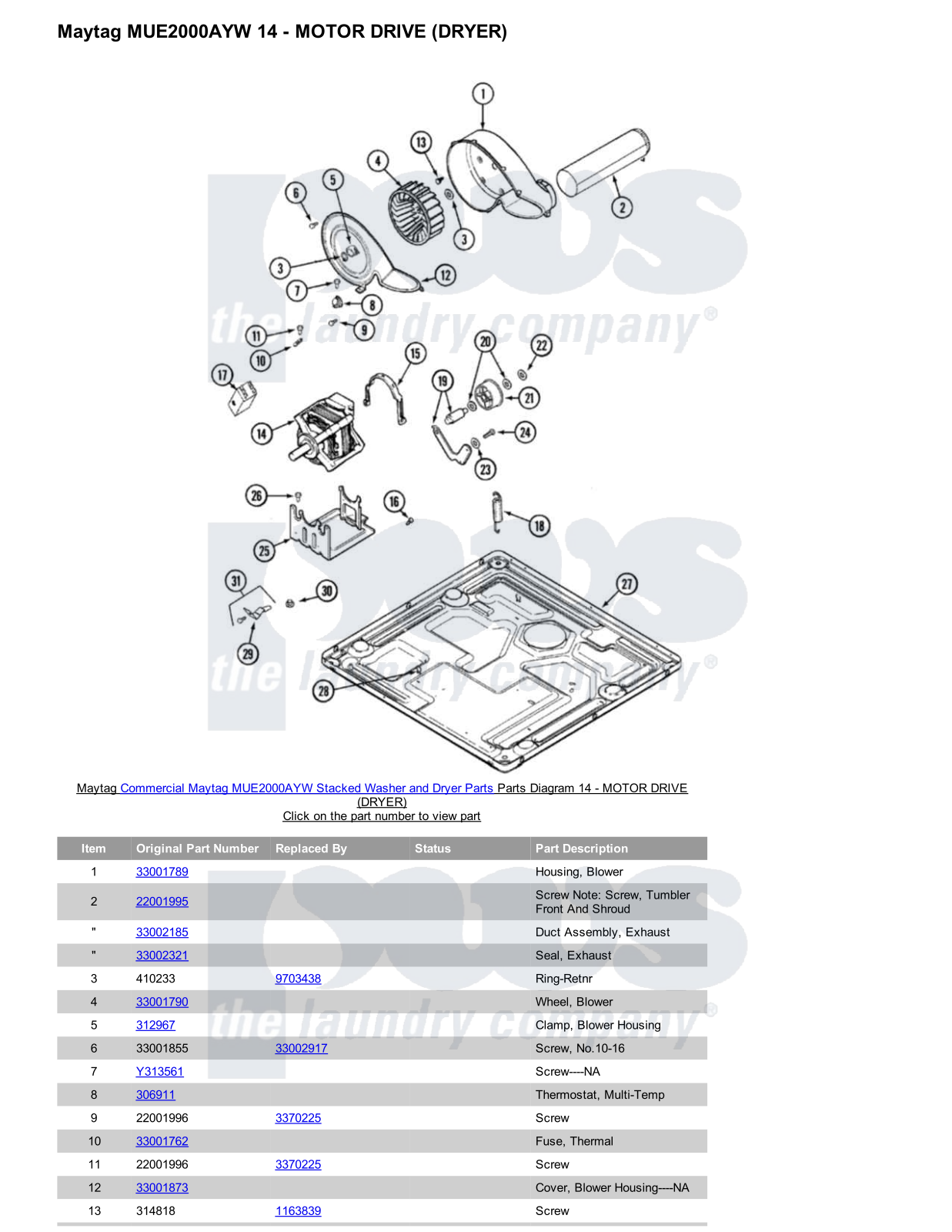 Maytag MUE2000AYW Stacked and Parts Diagram