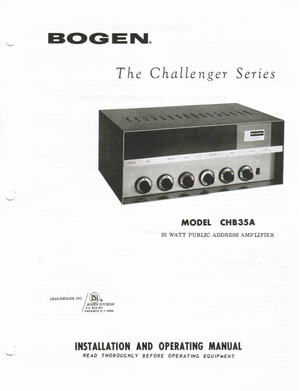 Bogen CHB35A Service Manual