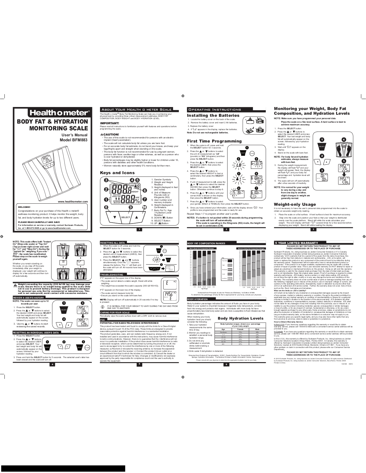 Health o meter BFM883 User Manual