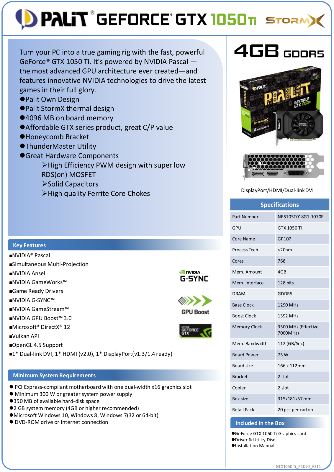 Palit GTX 1050 Ti StormX User Manual