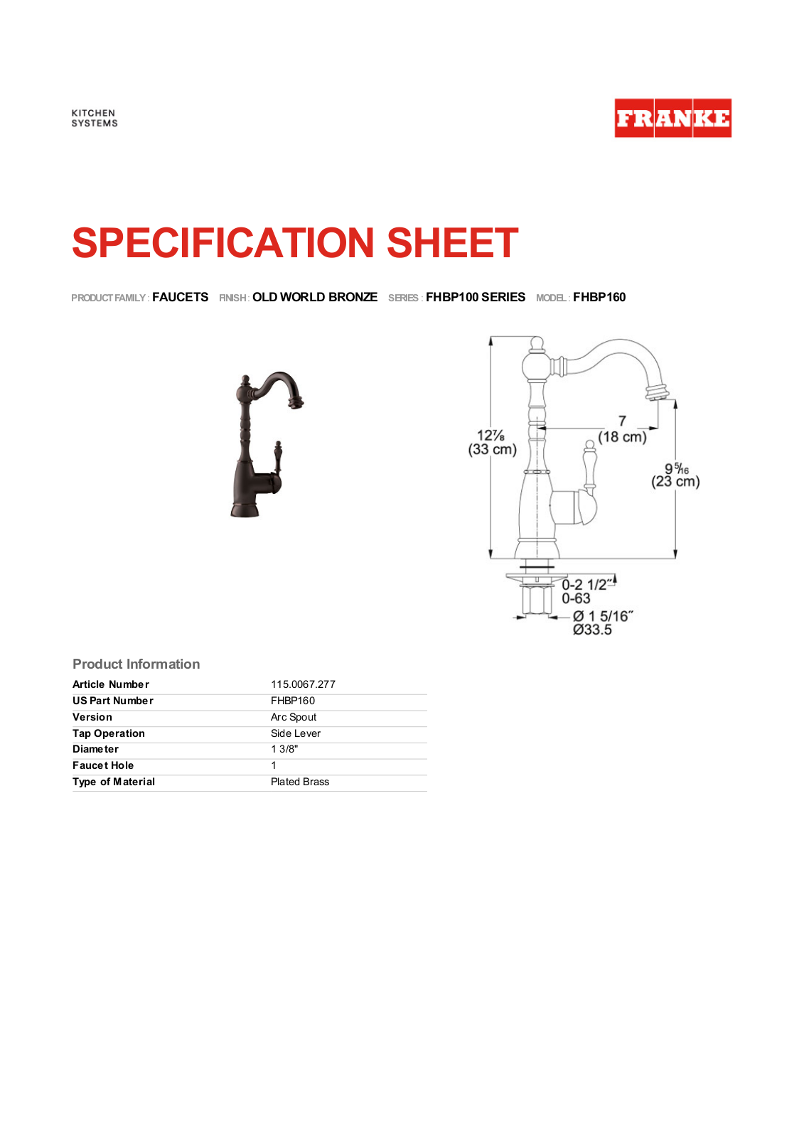 Franke Foodservice FHBP160 User Manual