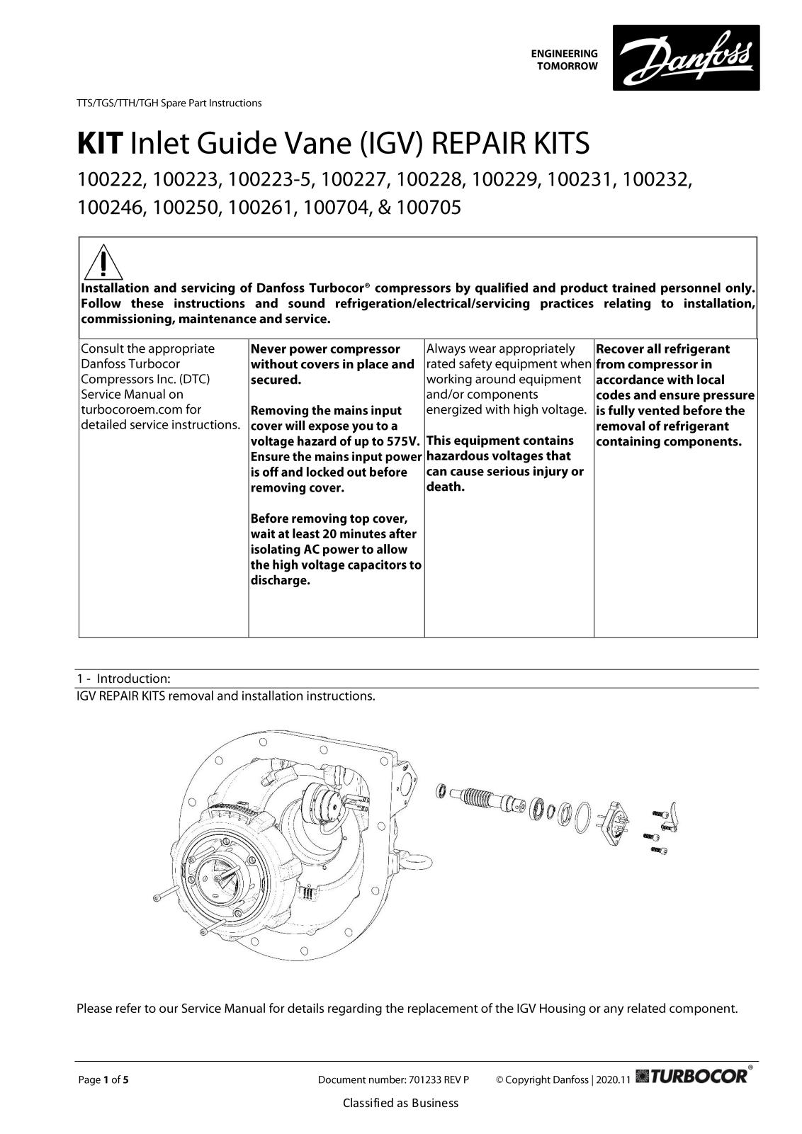 Danfoss 100222, 100223, 100227, 100228, 100229 Service guide