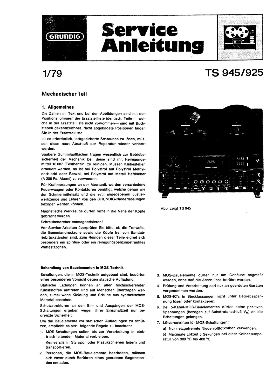 Grundig TS-925, TS-945 Service manual