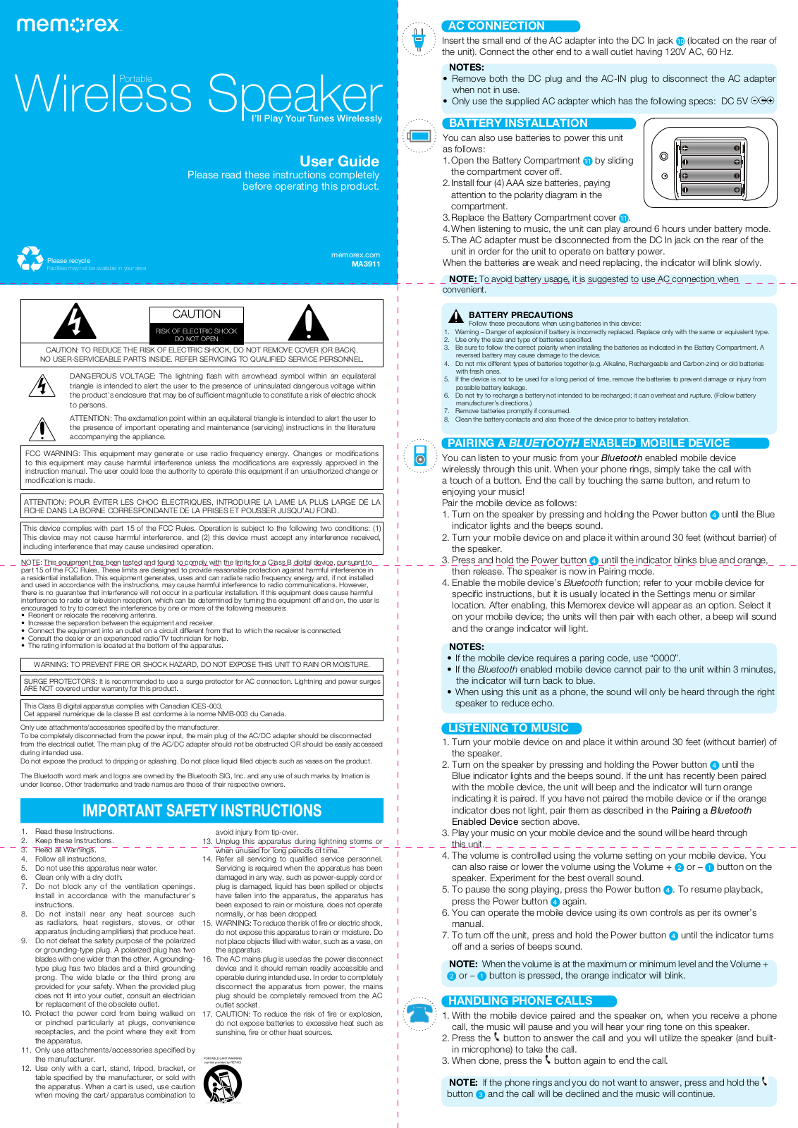 Memorex MA3911MS User Manual