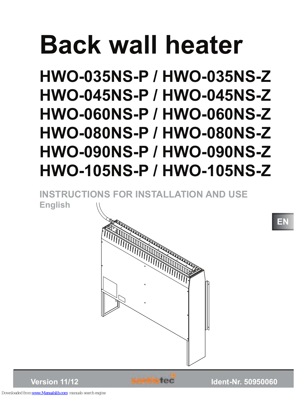 Sentiotec HWO-035NS-P, HWO-080NS-P, HWO-045NS-P, HWO-060NS-P, HWO-080NS-Z Instructions For Installation And Use Manual